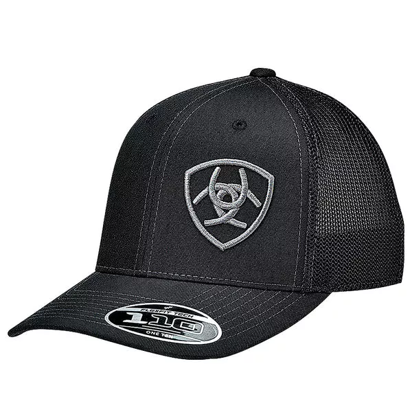Ariat Western Mens Hat Baseball Cap Mesh Snap Back Logo Black