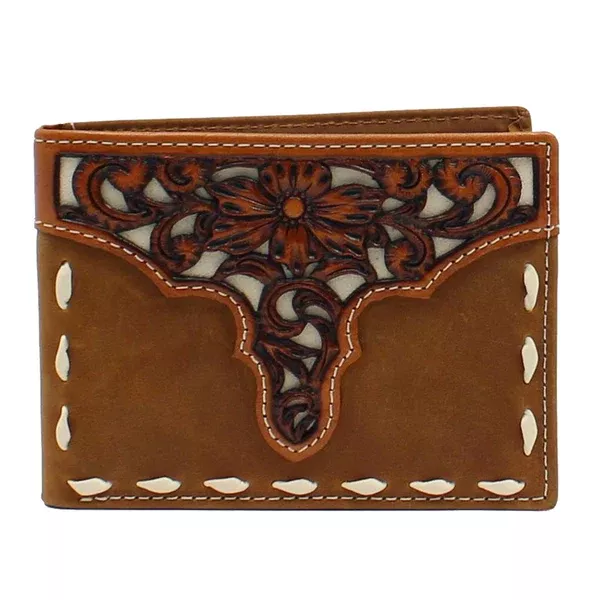 Ariat Western Mens Wallet Passcase Bifold Leather Laced Floral Brown