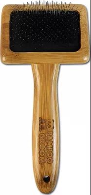 Bamboo Groom Slicker Brush with Stainless Steel Pins, Small