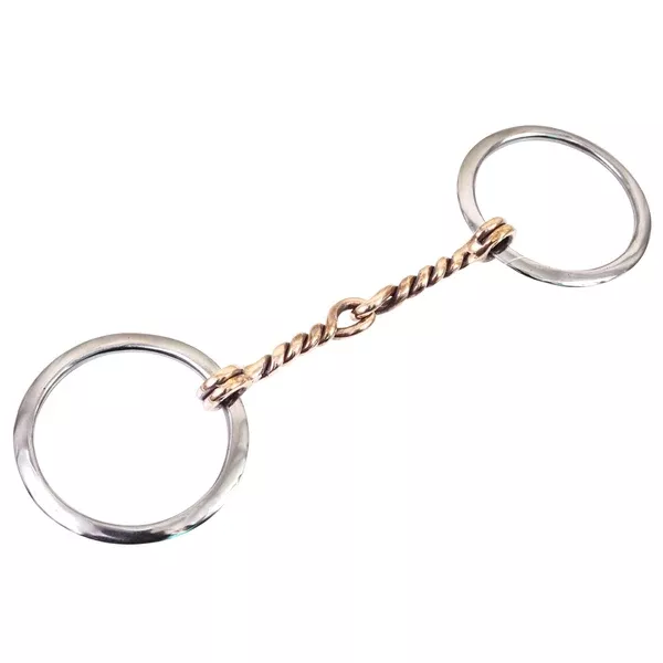 BAR H EQUINE Broken Twisted Wire Copper Mouth O Ring Snaffle Bit