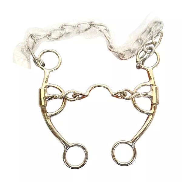 BAR H EQUINE Fixed Cheek Twisted Low Port Curb Bit Stainless Steel with Chain