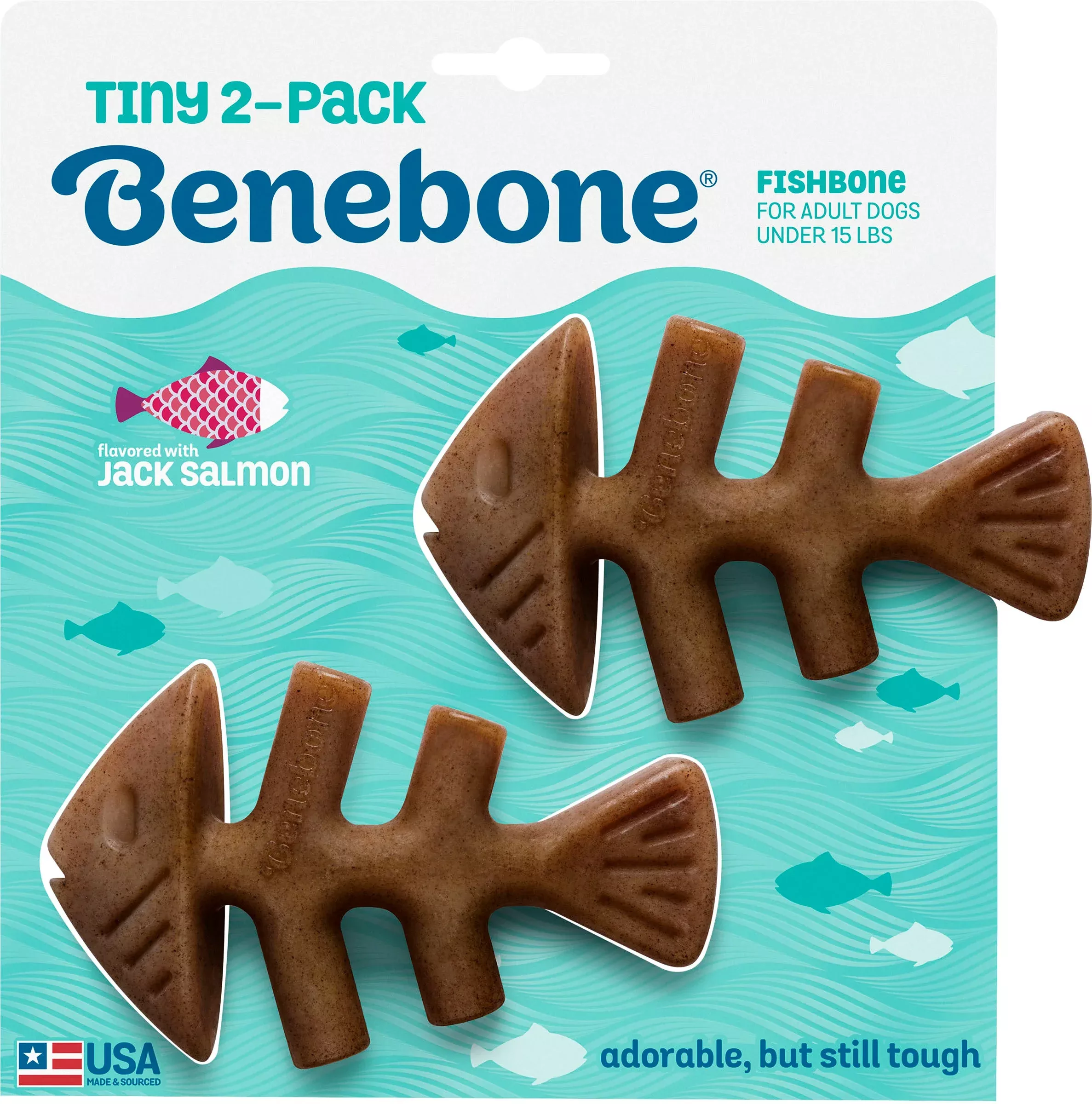 Benebone Fishbone Dog Chew, Tiny, Salmon, 2 Pack