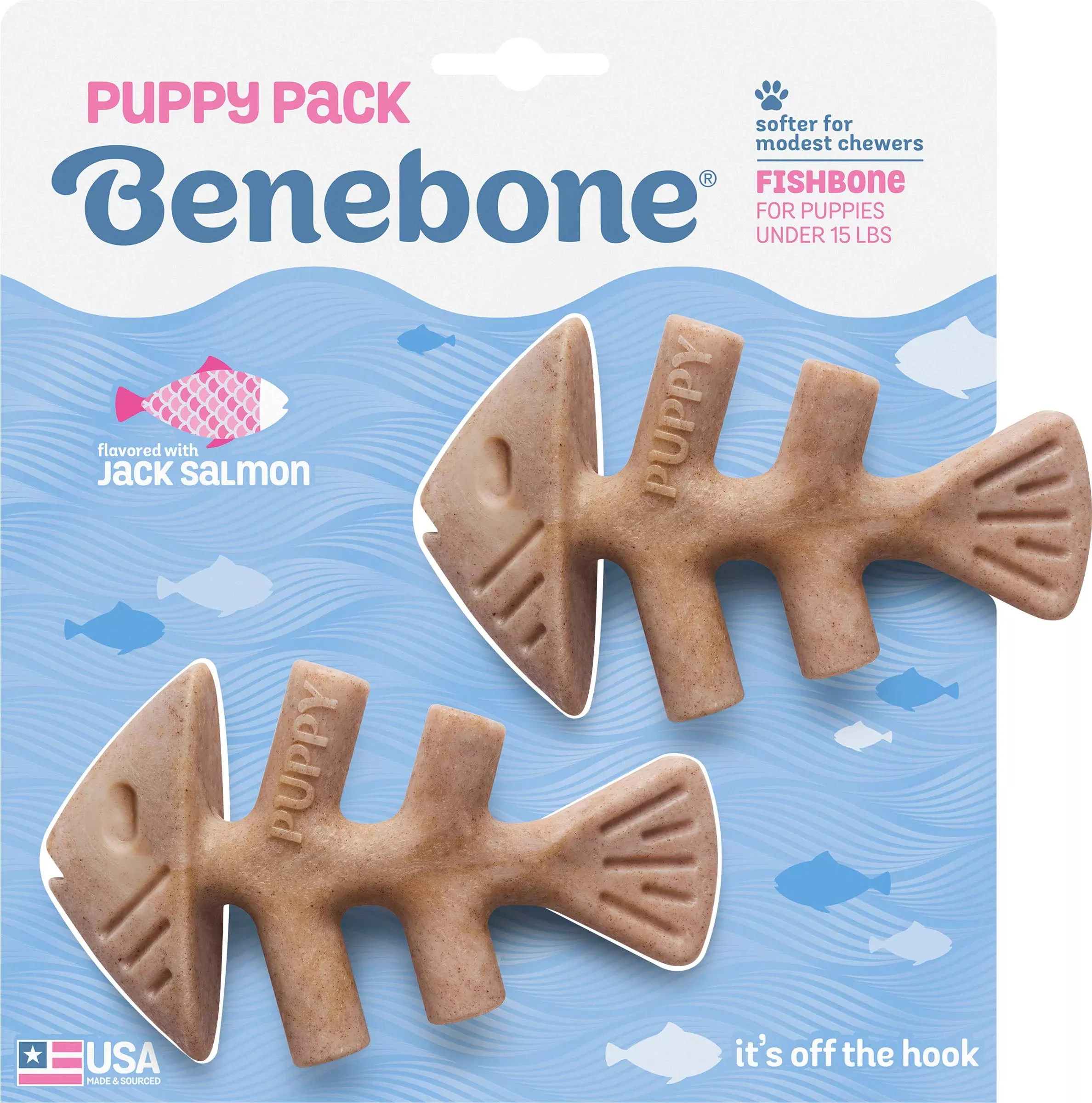 Benebone Fishbone Puppy Chew, Salmon, Tiny, 2 Pack