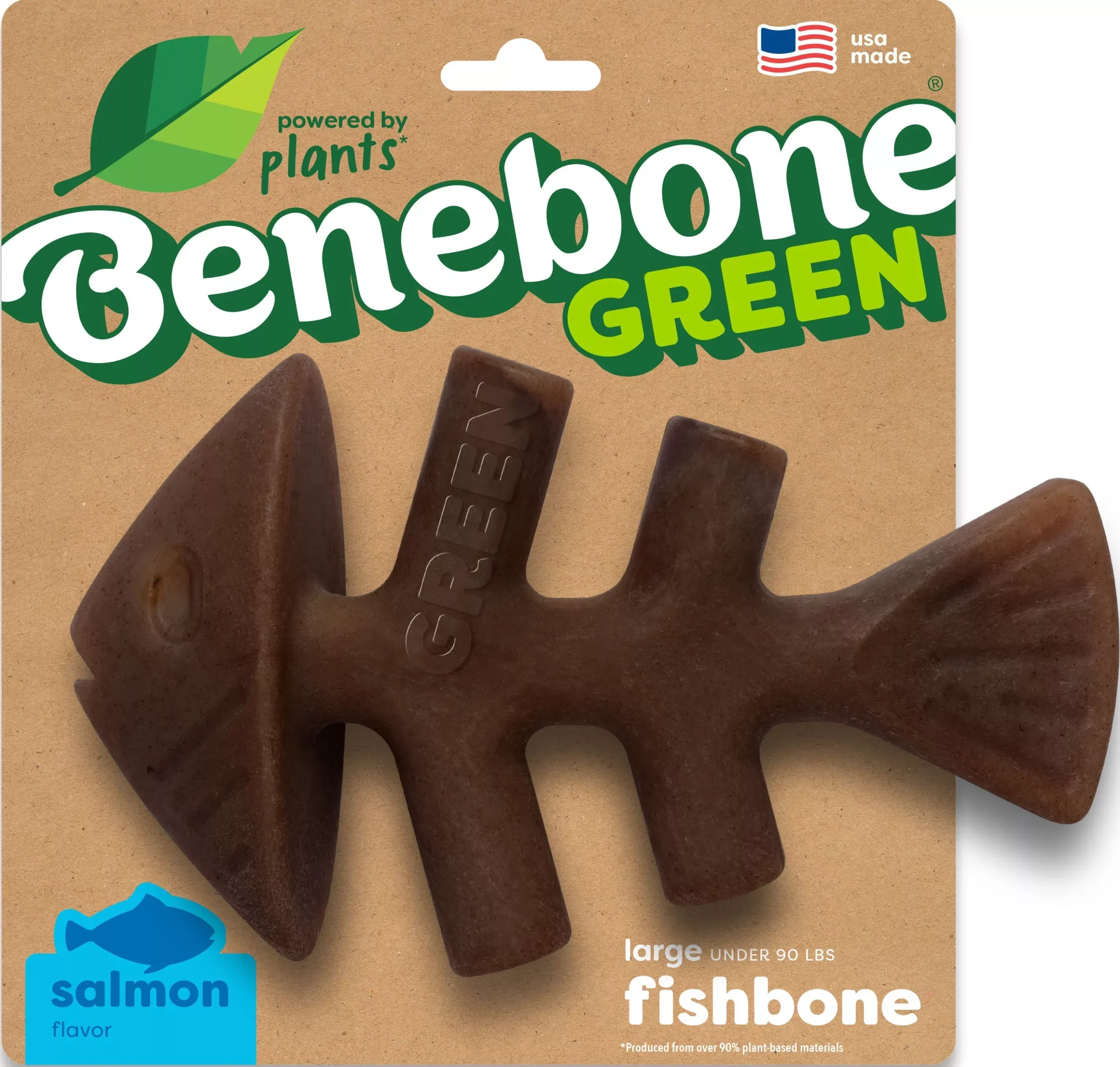 Benebone Green Fishbone Dog Chew, Large, Salmon