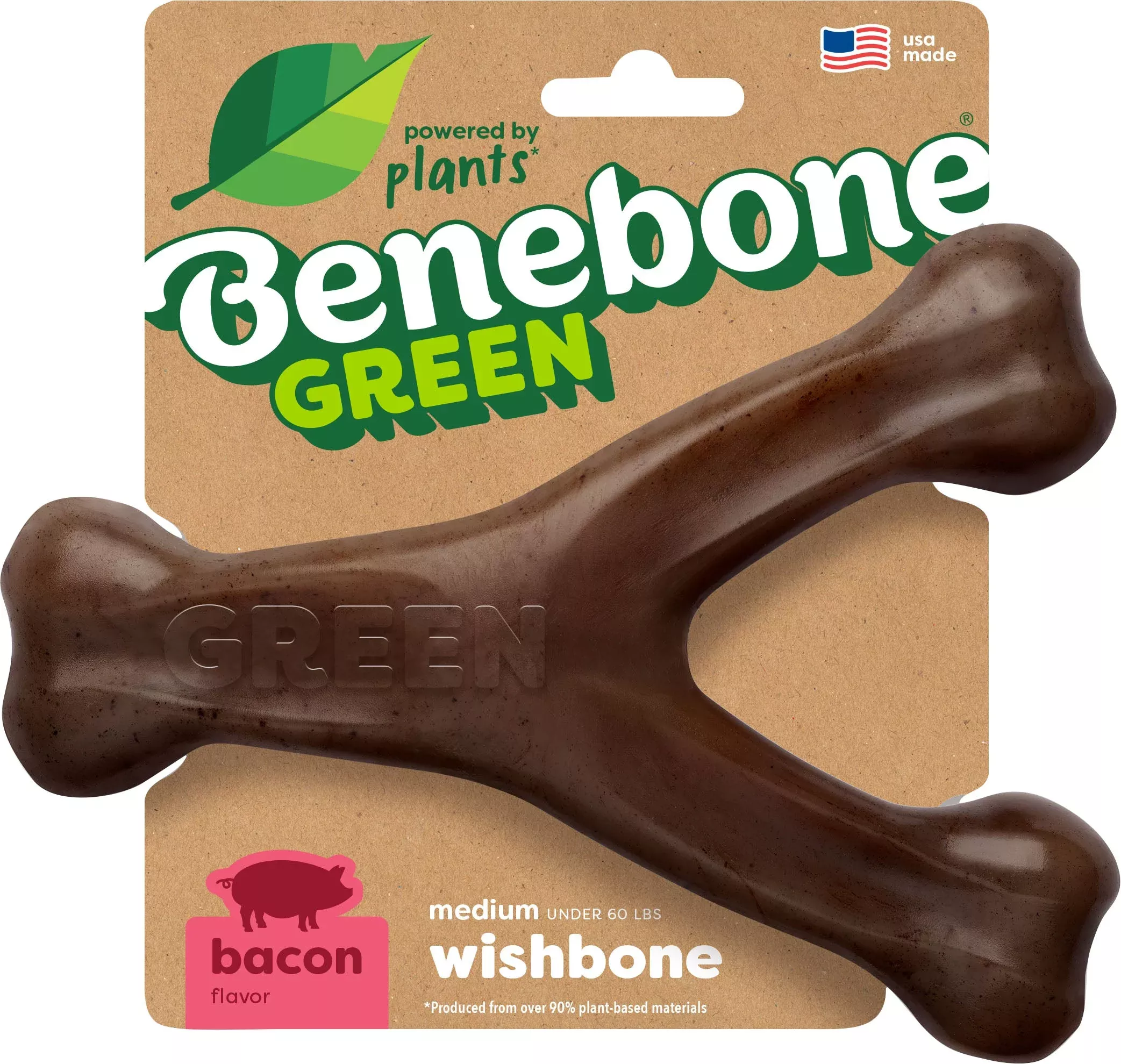 Benebone Green Wishbone Dog Chew Medium Bacon