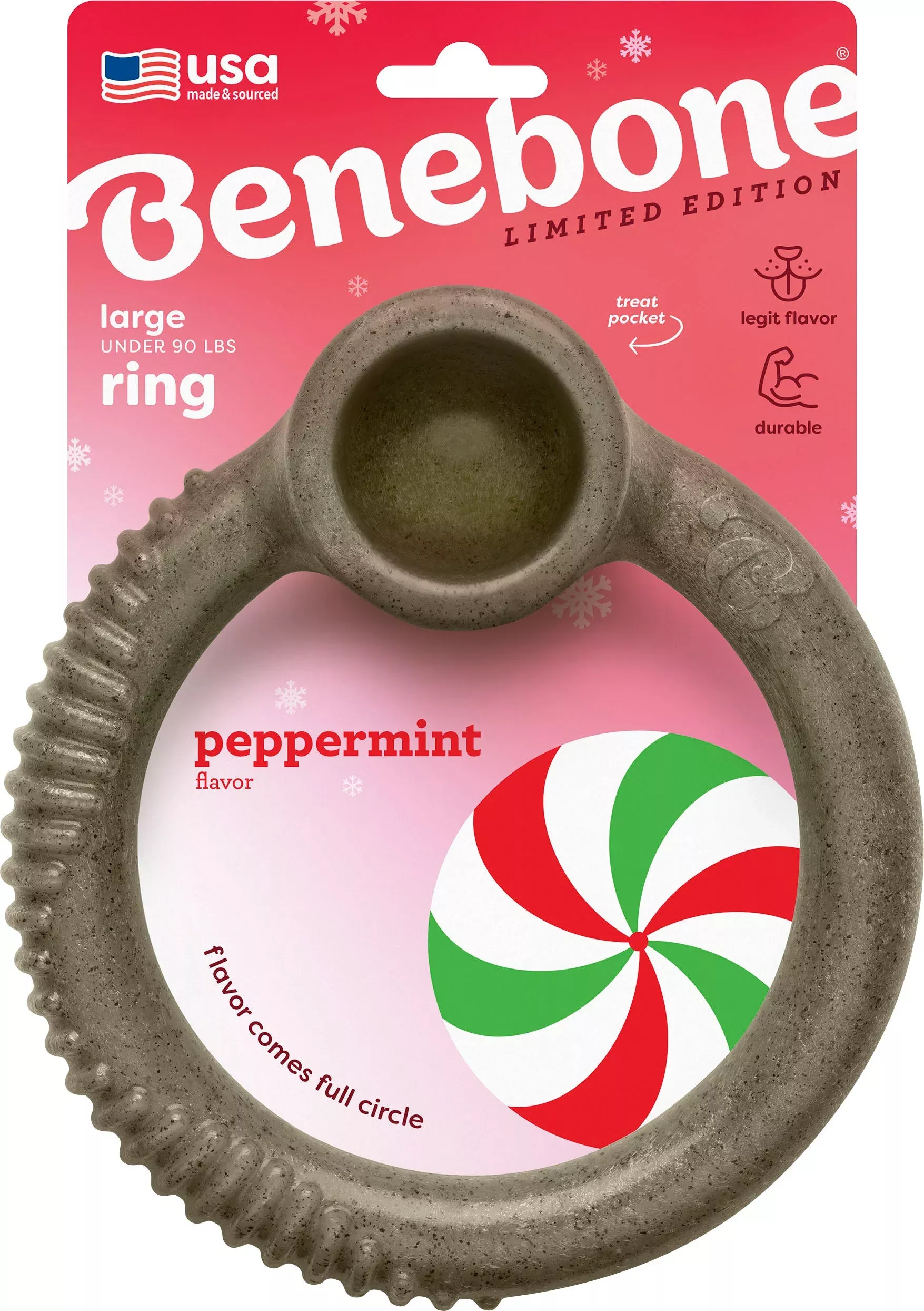 Benebone Holiday Ring Dog Chew, Peppermint, Large