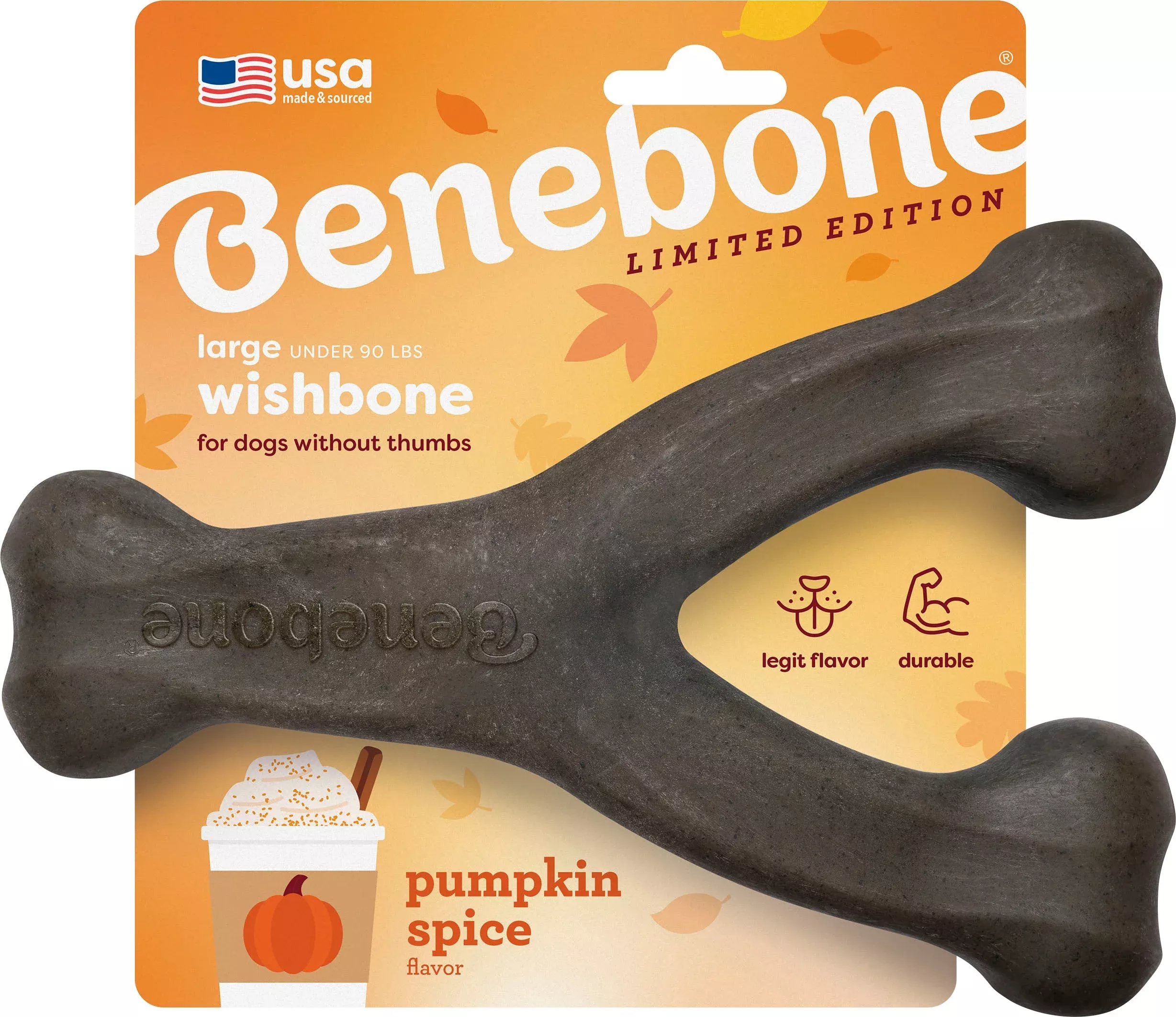 Benebone Holiday Wishbone Dog Chew, Pumpkin Spice, Large