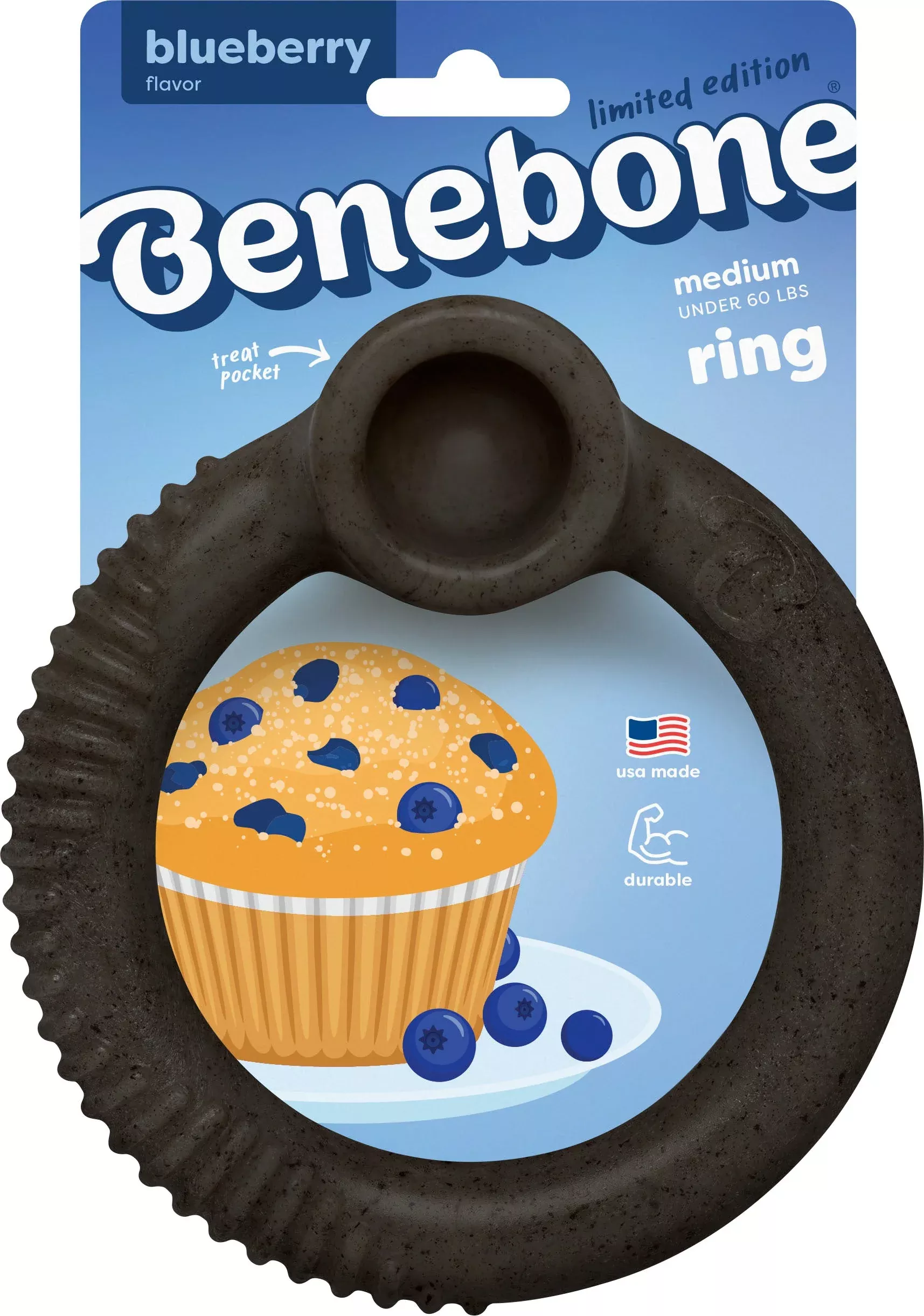 Benebone Limited Edition Ring Dog Chew Medium Blueberry