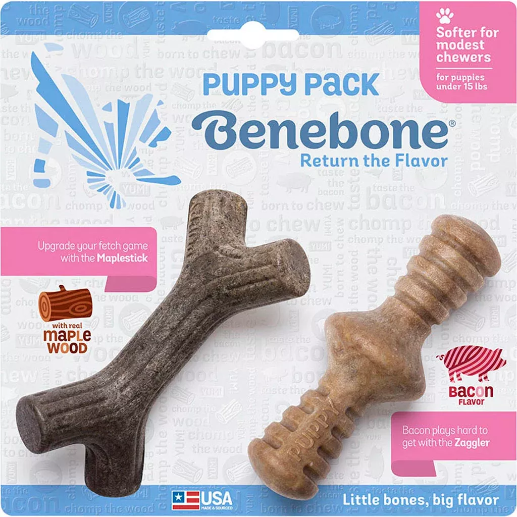 Benebone Puppy Pack Maplestick/Zaggler, Maple Wood/Bacon, 2-Pack