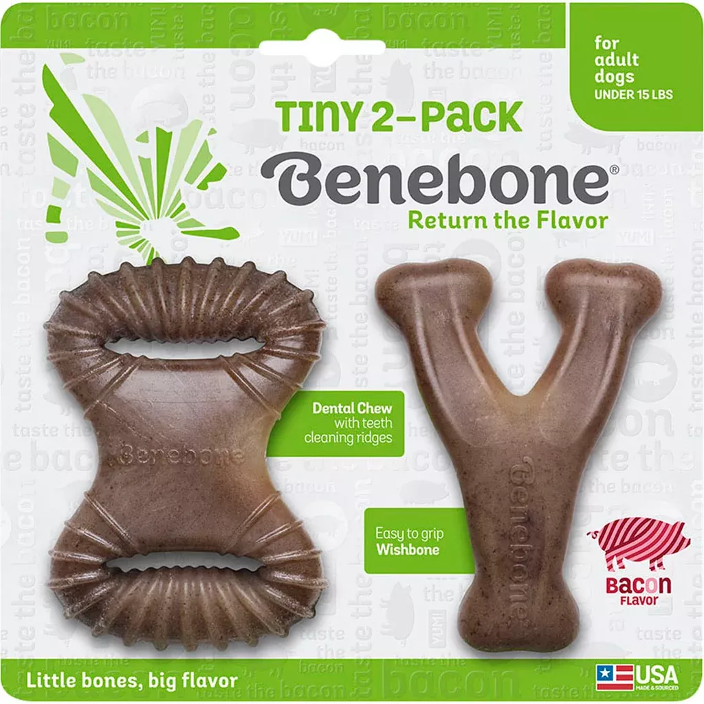 Benebone Tiny Pack Dental Chew & Wishbone Bacon 2 Pack