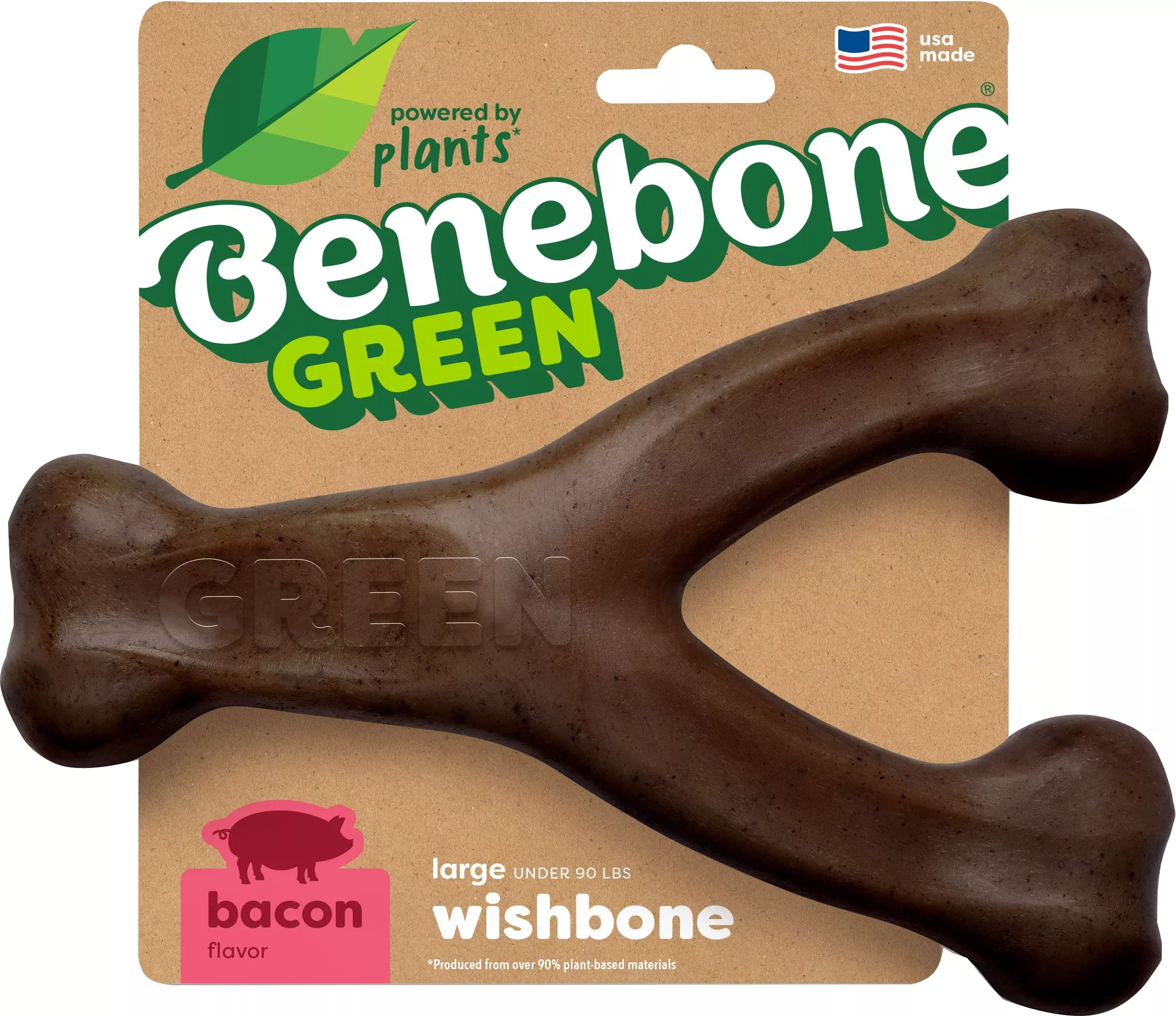 Benebone Wishbone Dog Chew, Bacon, Green, Large