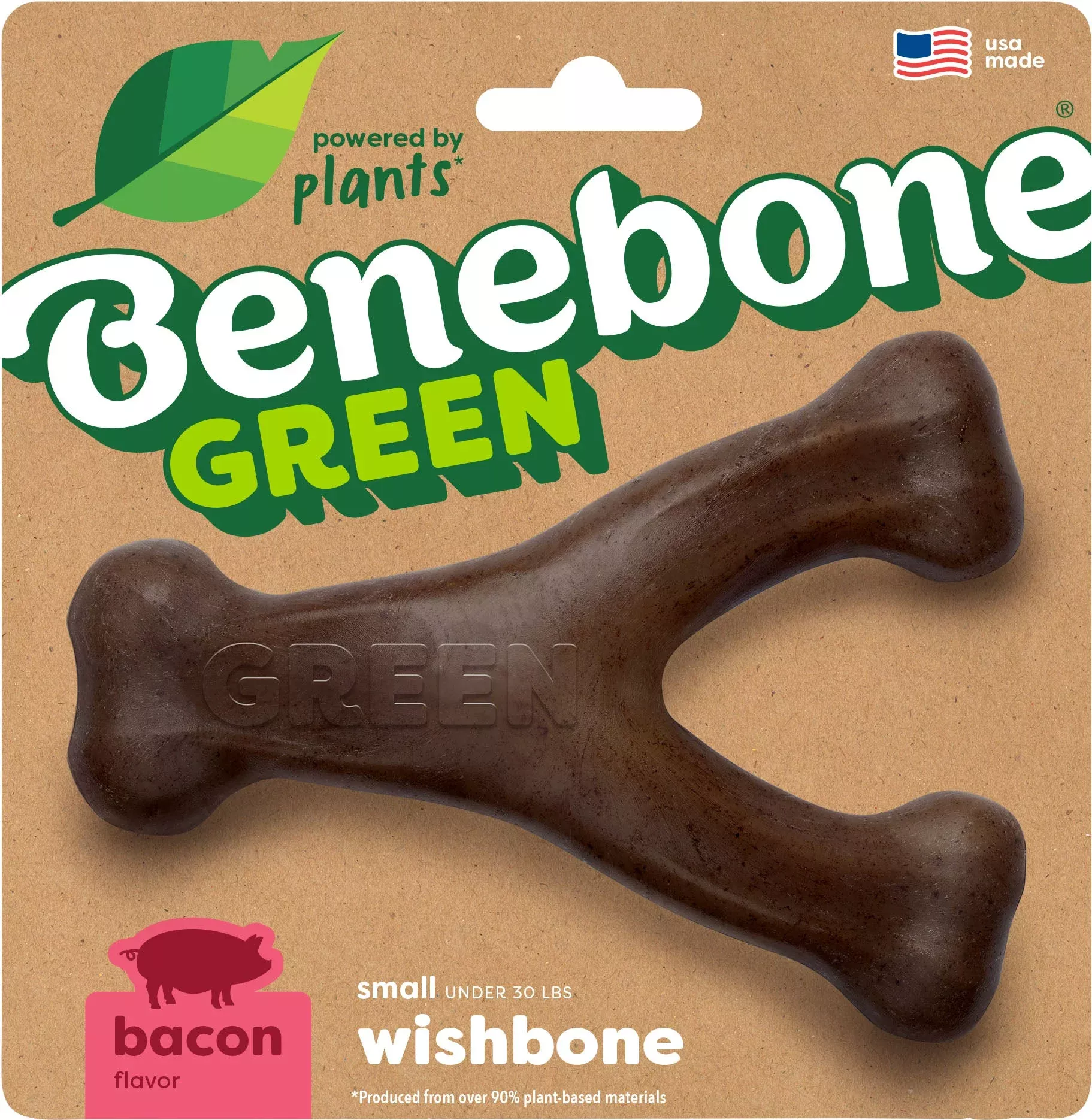 Benebone Wishbone Dog Chew, Bacon, Green, Small