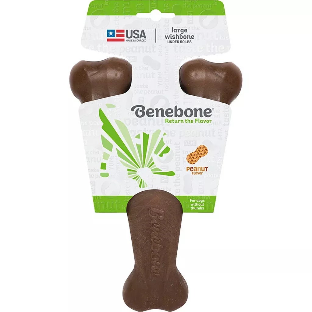 Benebone Wishbone Dog Chew, Peanut Butter, Large