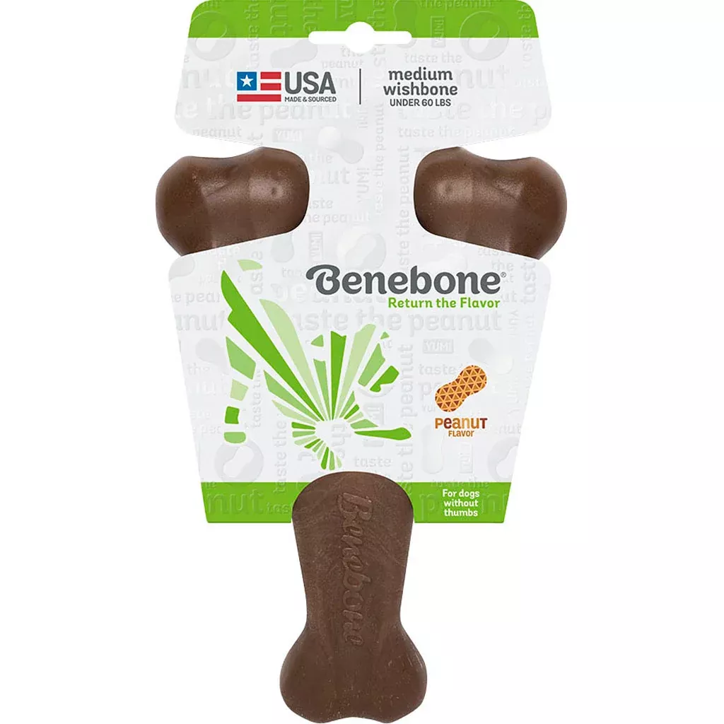 Benebone Wishbone Dog Chew, Peanut Butter, Medium
