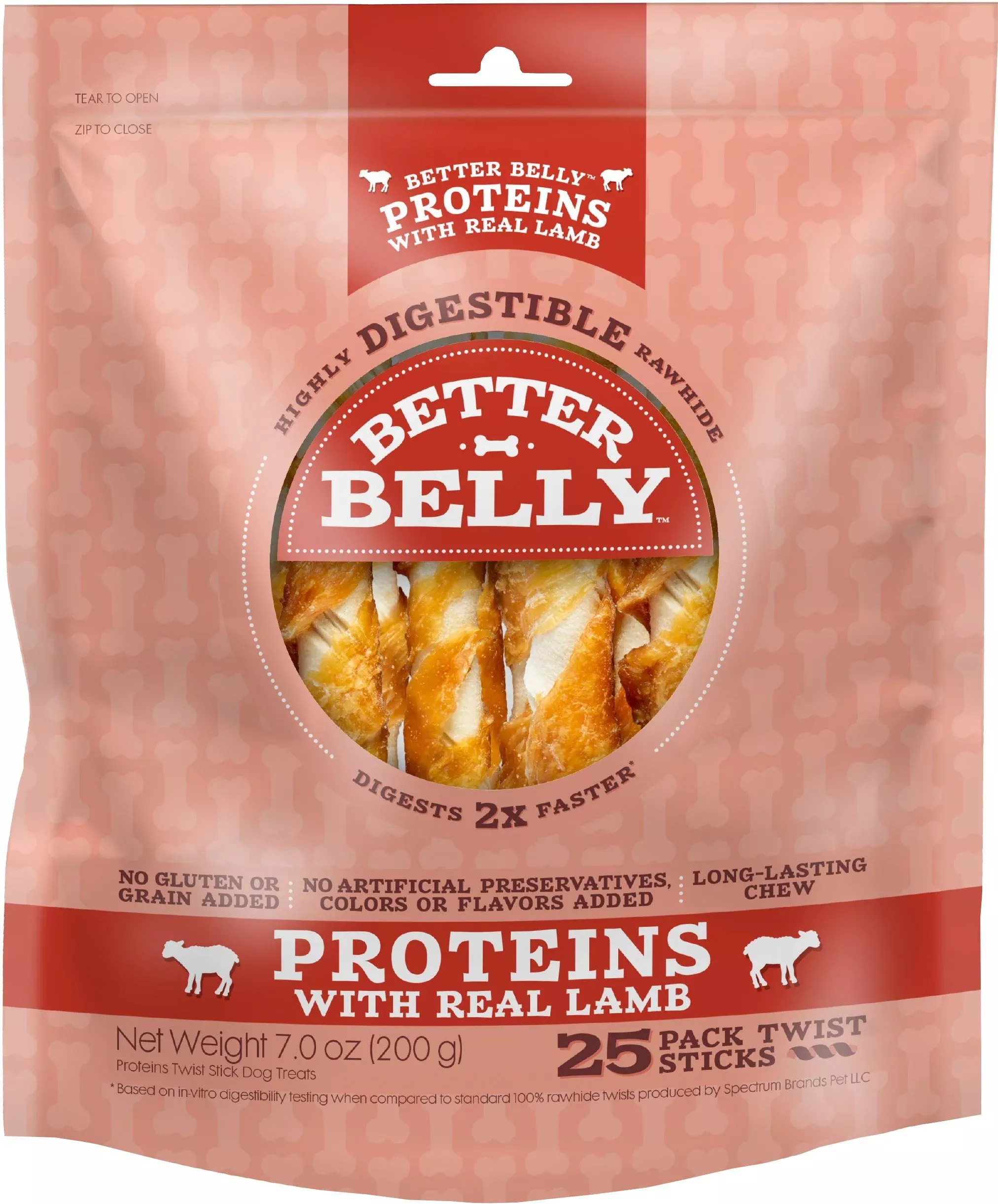 Better Belly Protein Twists Dog Chews, Lamb, 25-Pack