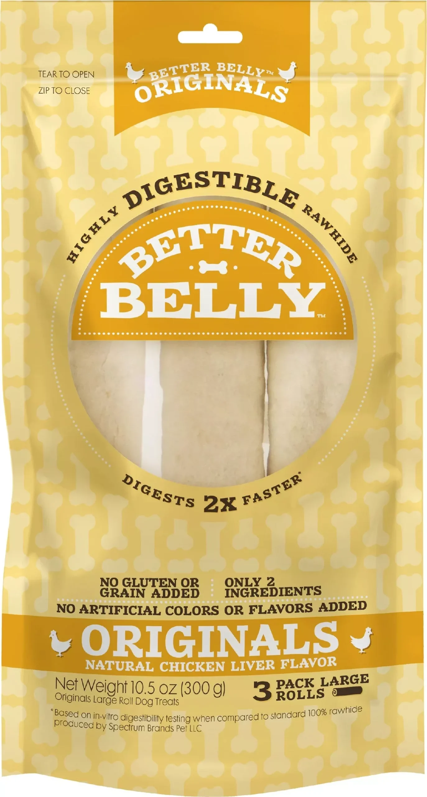Better Belly Rolls Dog Chew, Chicken Liver, Large, 3 Pack