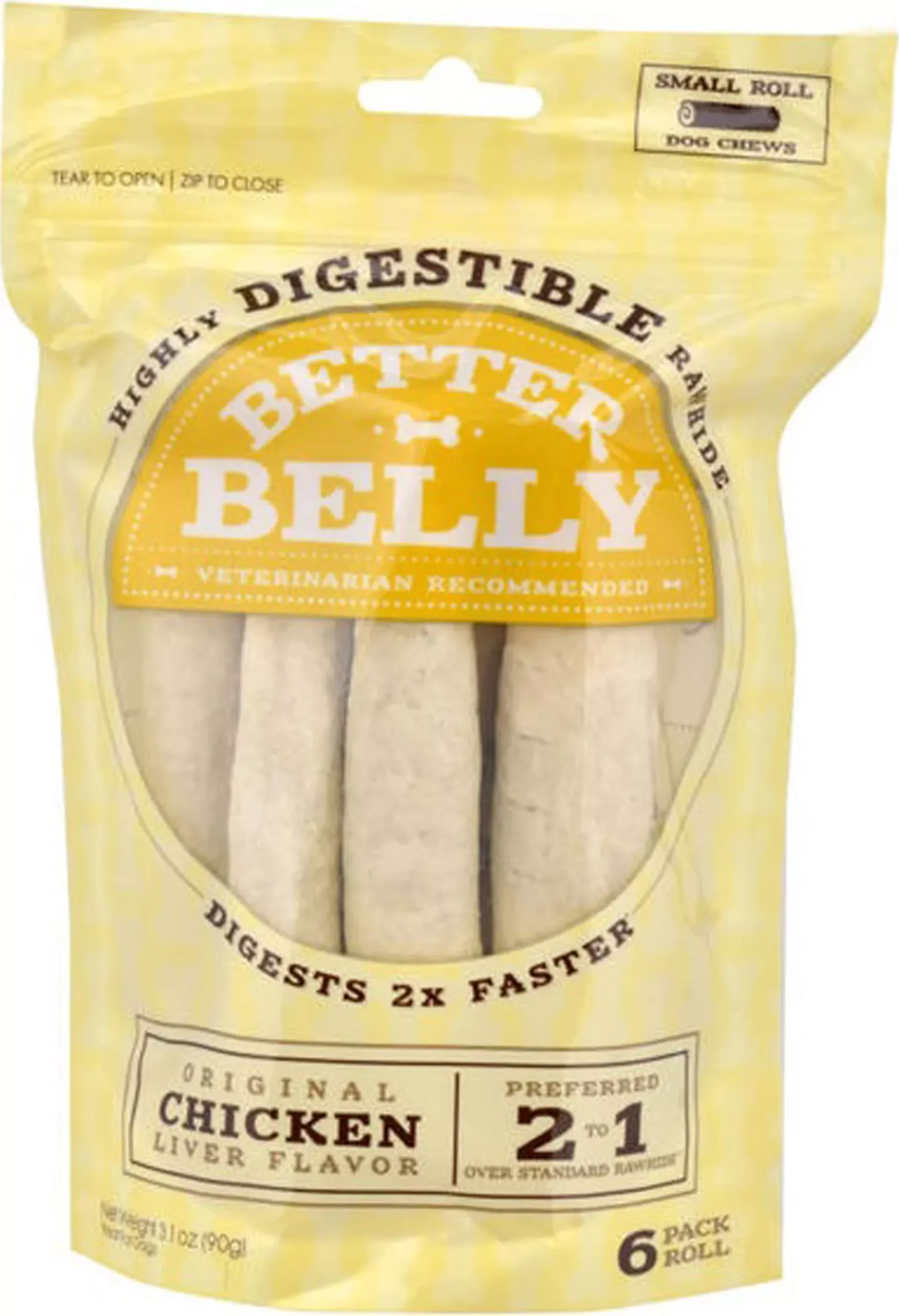 Better Belly Rolls Dog Chew, Chicken Liver, Small, 6-Pack