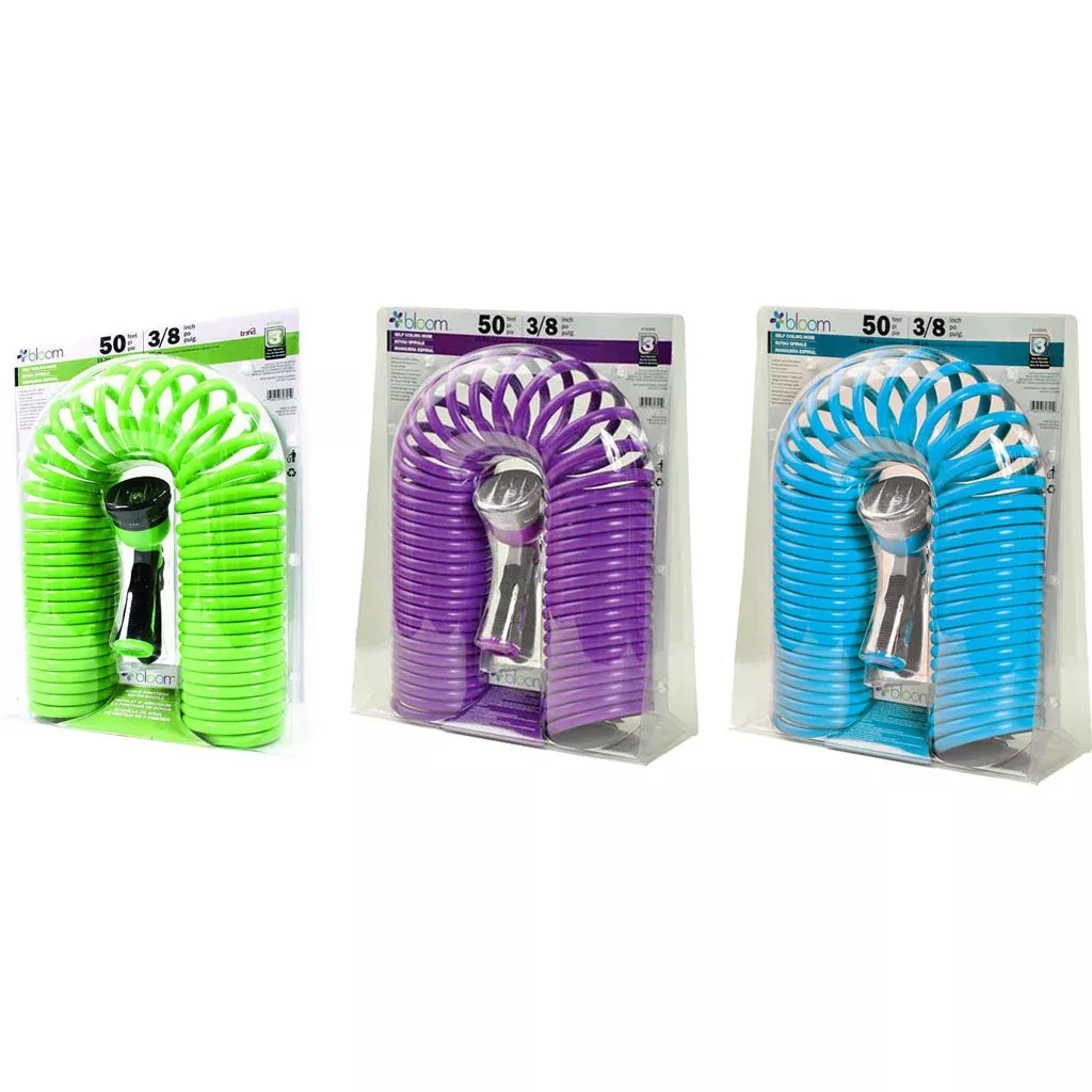 Bond Bloom Self-Coiling Hose with Water Nozzle, 3/8 in x 50 ft, Assorted