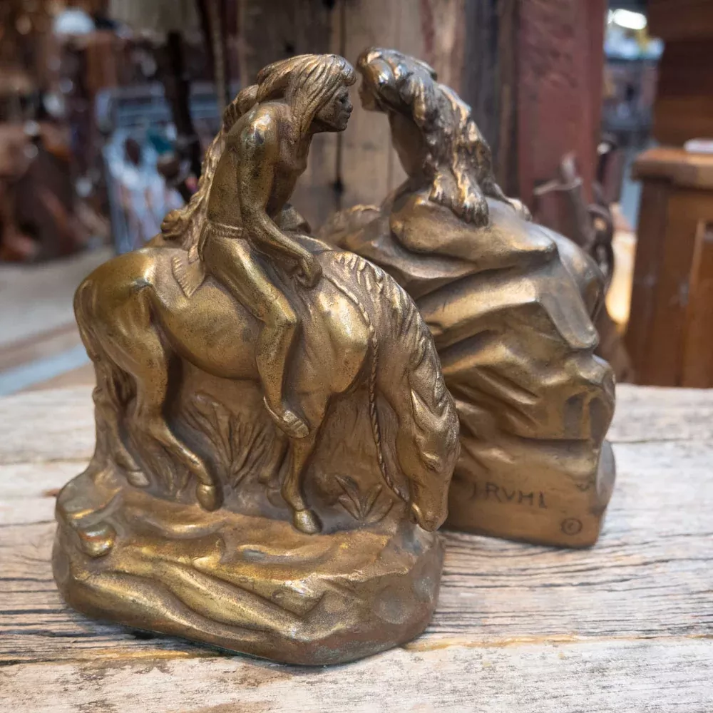 Bronze Clad Chalkware Indian Bookends