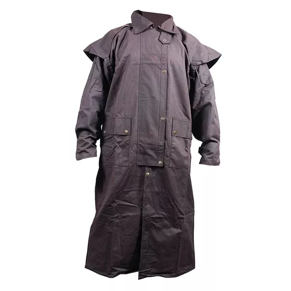 Brown HILASON Outerwear Full Lightweight Waterproof Oilskin Duster Coat Rain