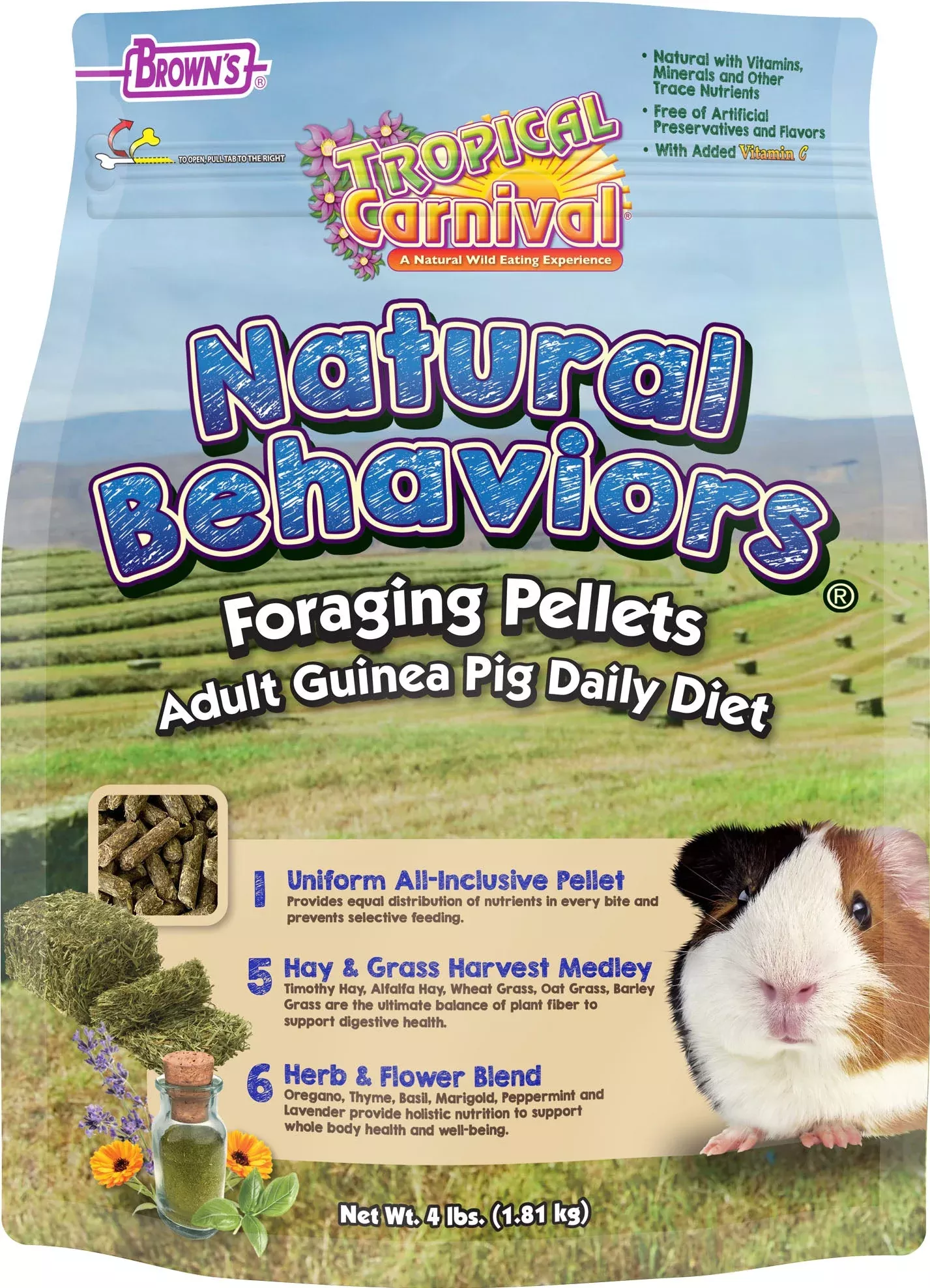 Brown's Tropical Carnival Foraging Pellets Guinea Pig Food, 4 lb