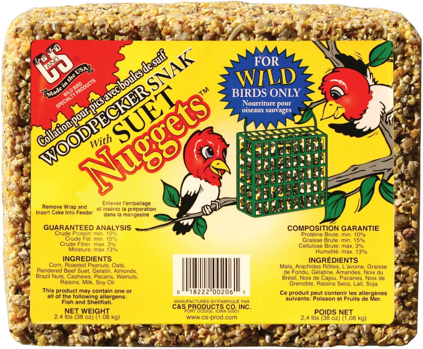 C&s Woodpecker Snak W/suet Nuggets 2.4 LB Peanut