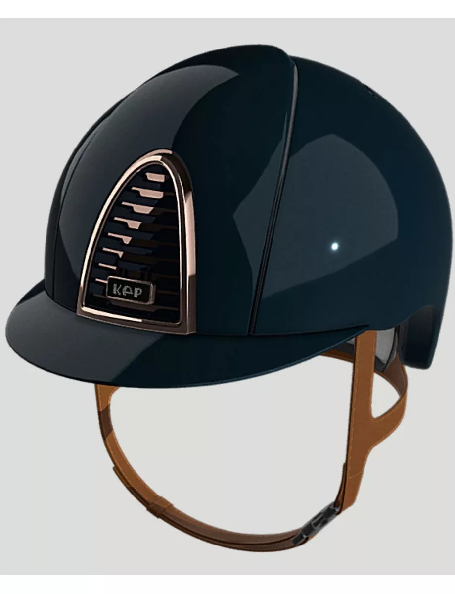 Cap Cromo 2.0 Shine Blue Helmet with Beige Chinstrap and Chrome Rose Gold Frame