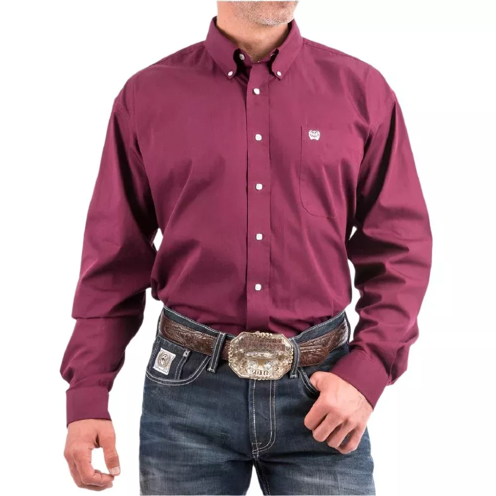 Cinch Men's Burgundy Solid Button Down Shirt