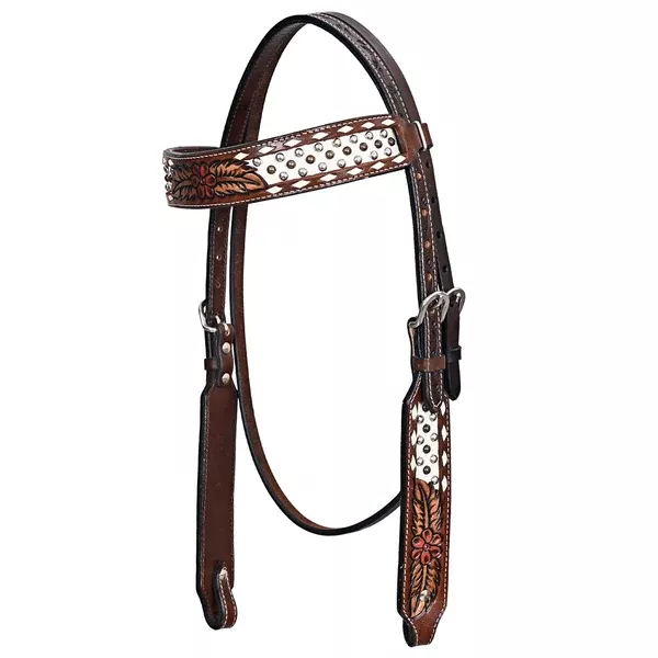 Comfytack Studs Floral Hand Painted Horse Western Leather Headstall Brown
