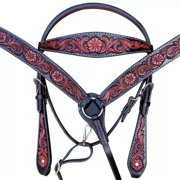 Comfytack Western Genuine Leather Hand Tooled Horse Tack Set Brown