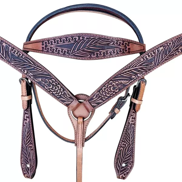 Comfytack Western Genuine Leather Hand Tooled Horse Tack Set Tan
