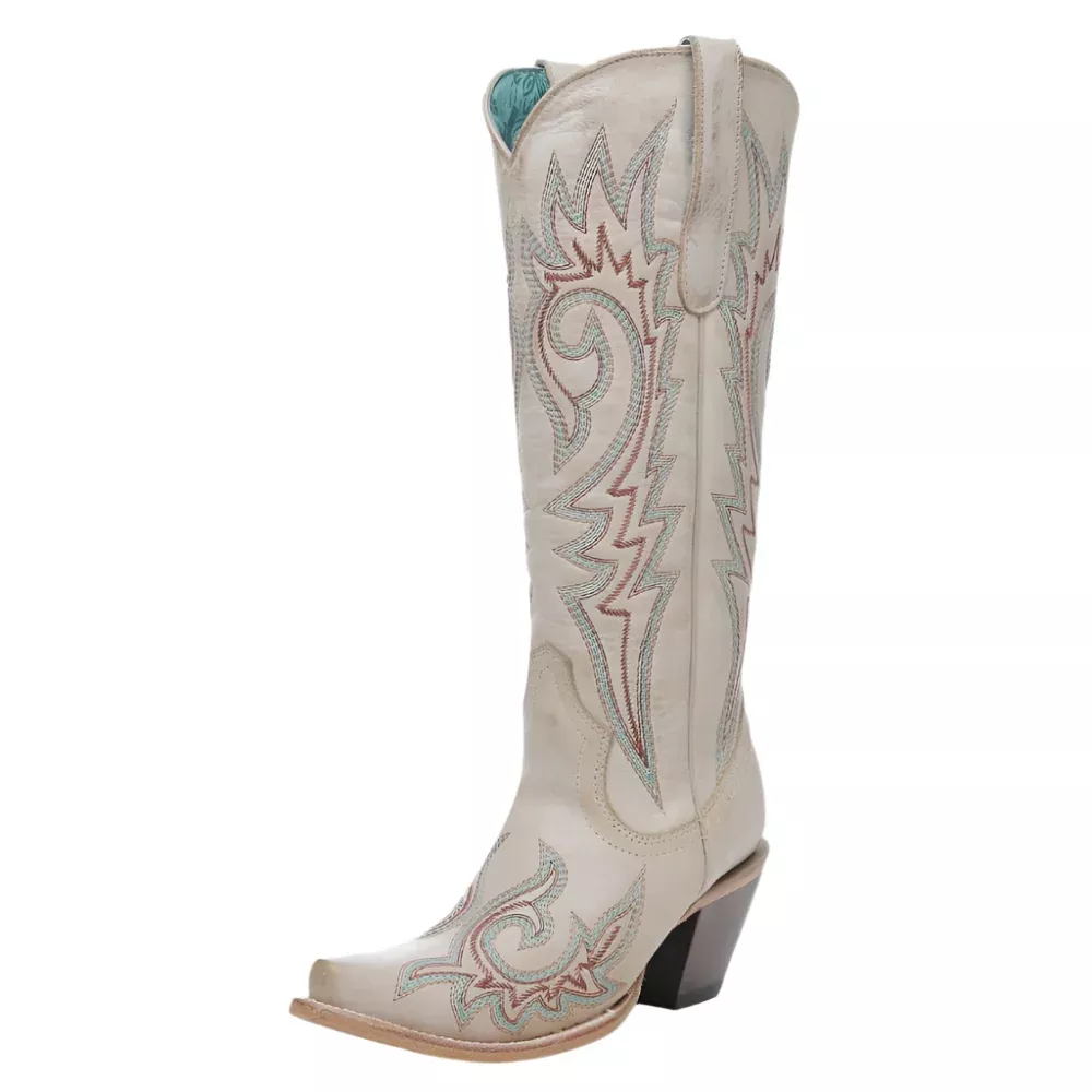 Corral Snip Toe Embroidery Tall Western Boot Bone