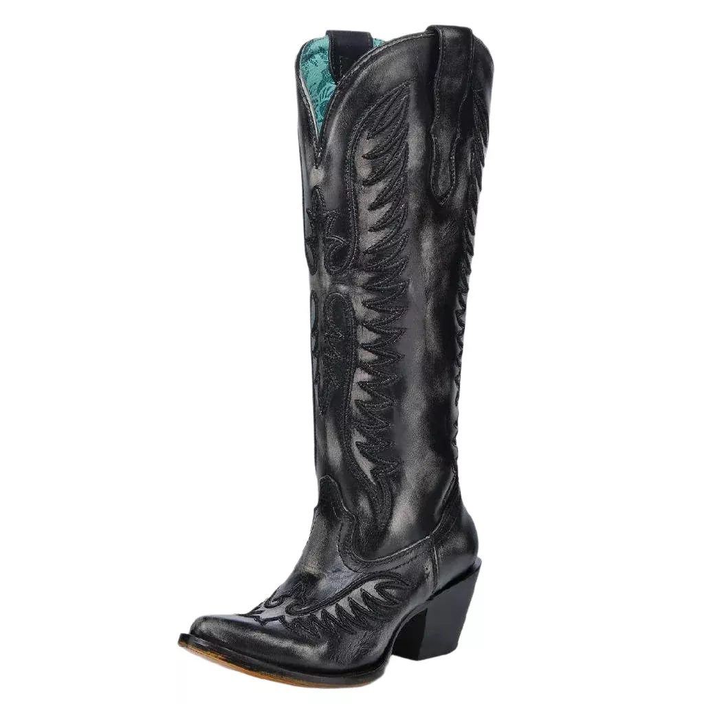 Corral Women's Embroidered Blacked Bone Cowboy Boot
