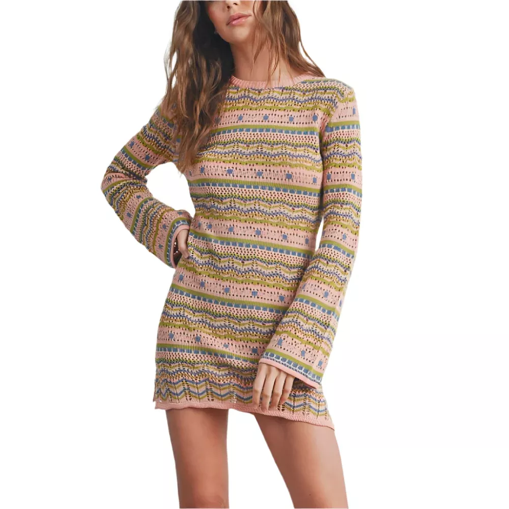 Crochet Sweater Dress - Mauve/Multi - FINAL SALE