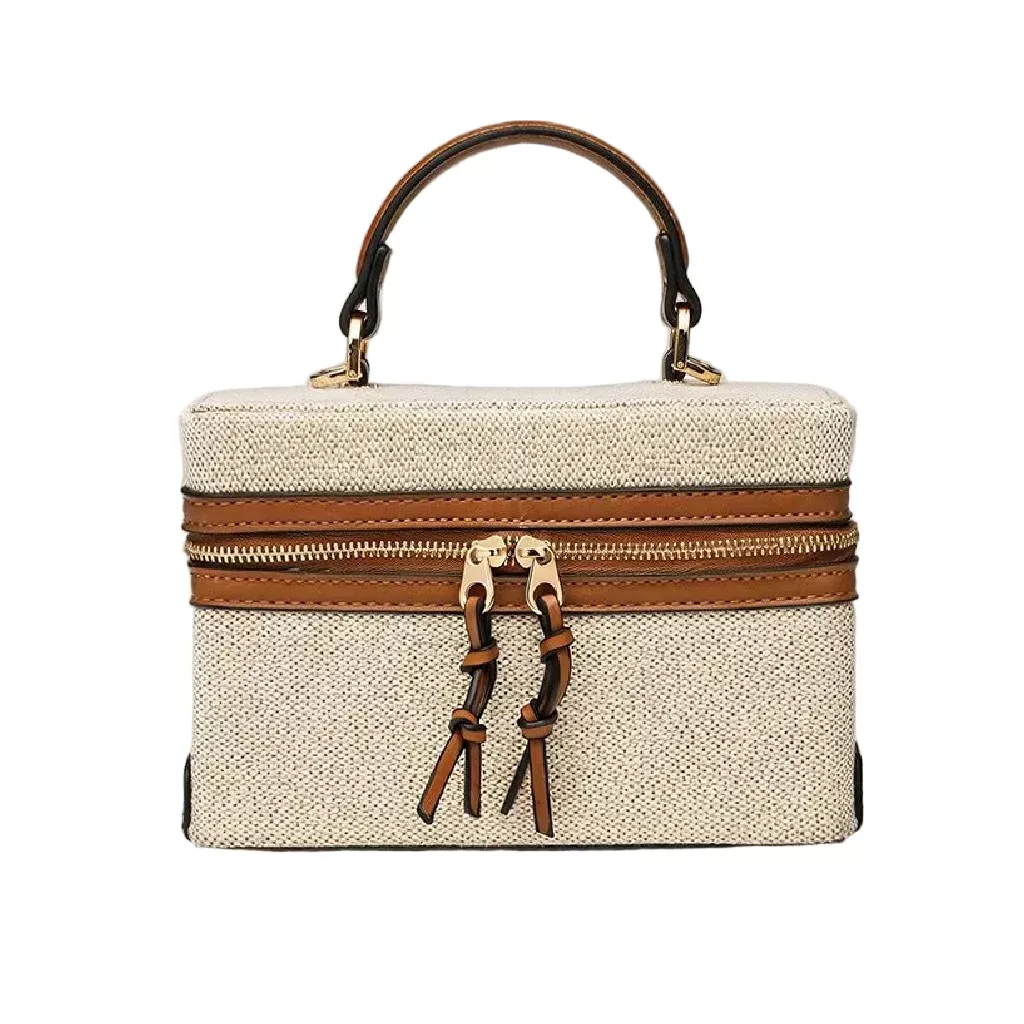 Dayla Canvas Leather Boxy Crossbody Bag - Canvas Brown
