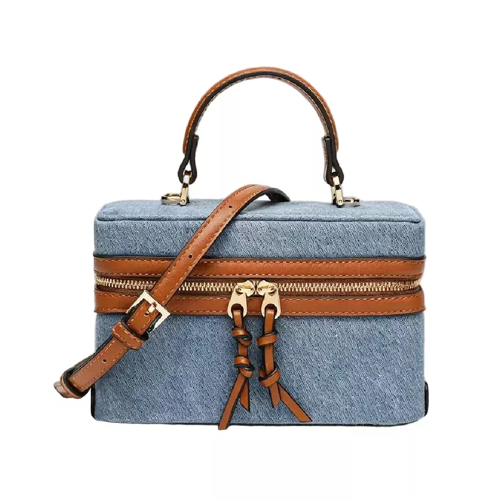Dayla Canvas Leather Boxy Crossbody Bag - Light Denim