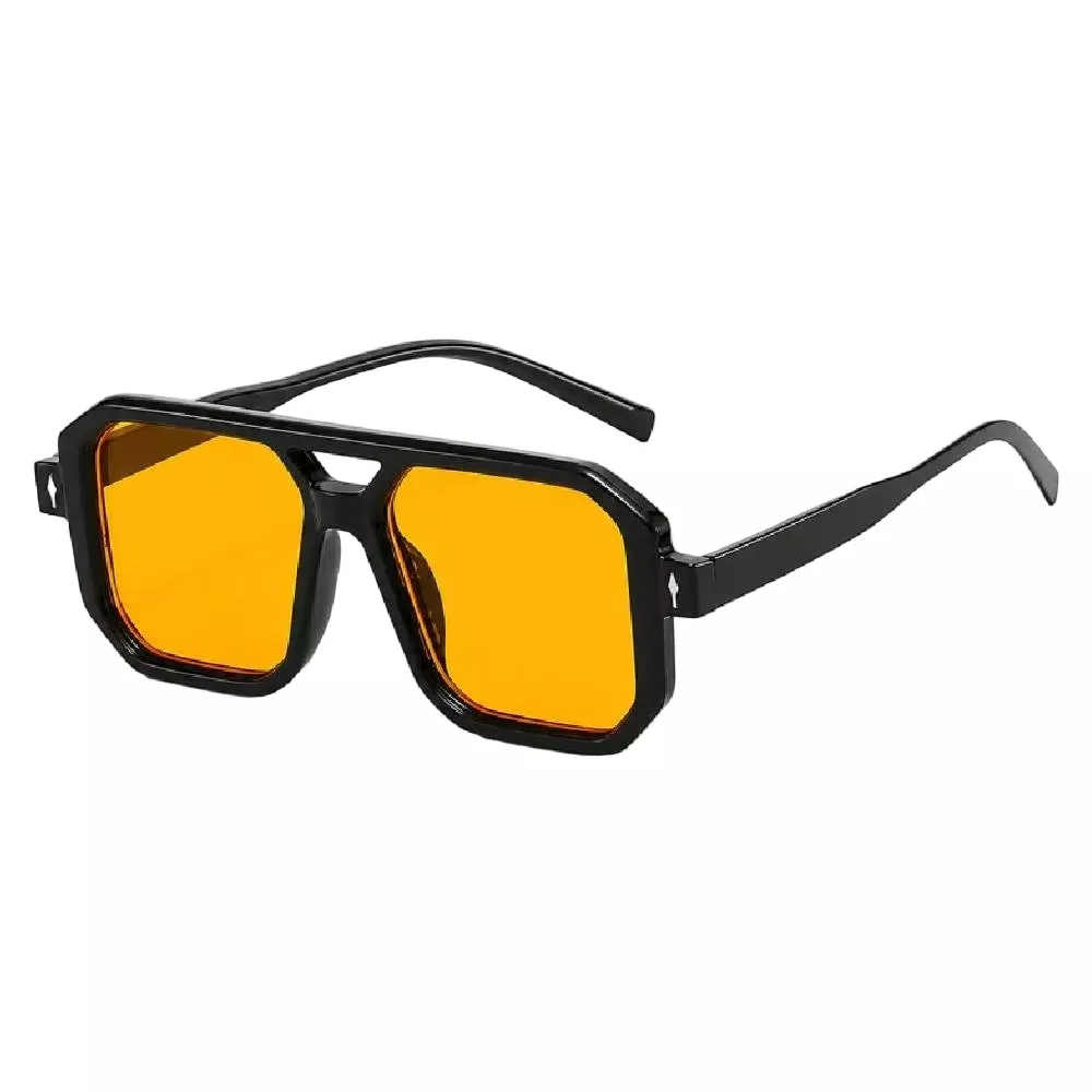 Dayla Double Bridge Square Sunglasses - Black/Orange