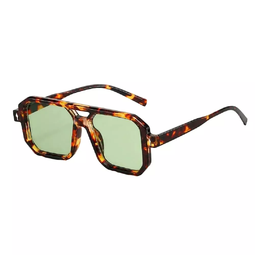 Dayla Double Bridge Square Sunglasses - Tortoiseshell/Green