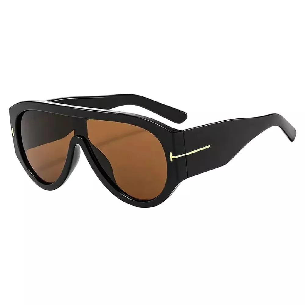 Dayla Thick Rim Aviator Sunglasses - Black/Brown