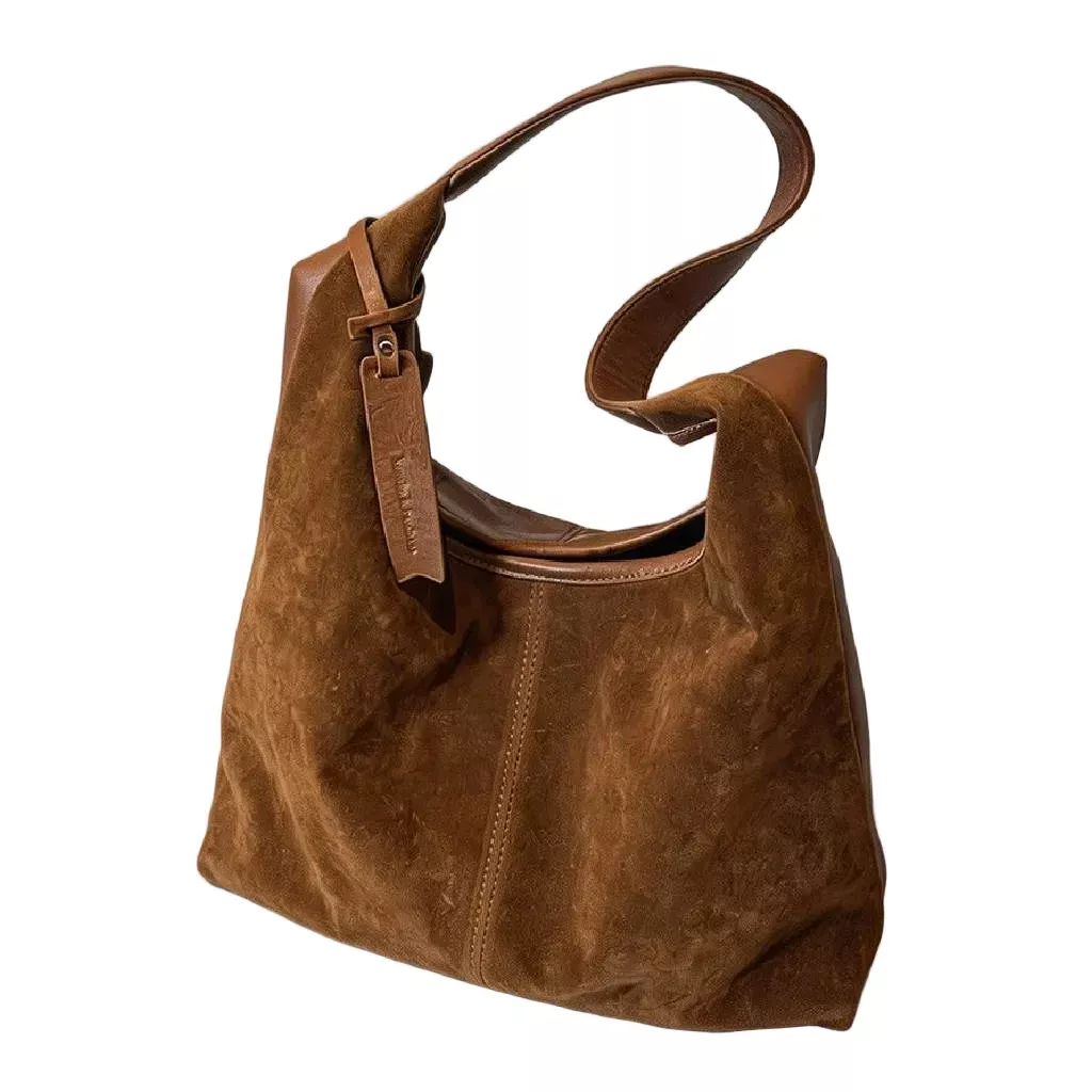 Dayla Vintage Suede Hobo Shoulder Bag - Khaki