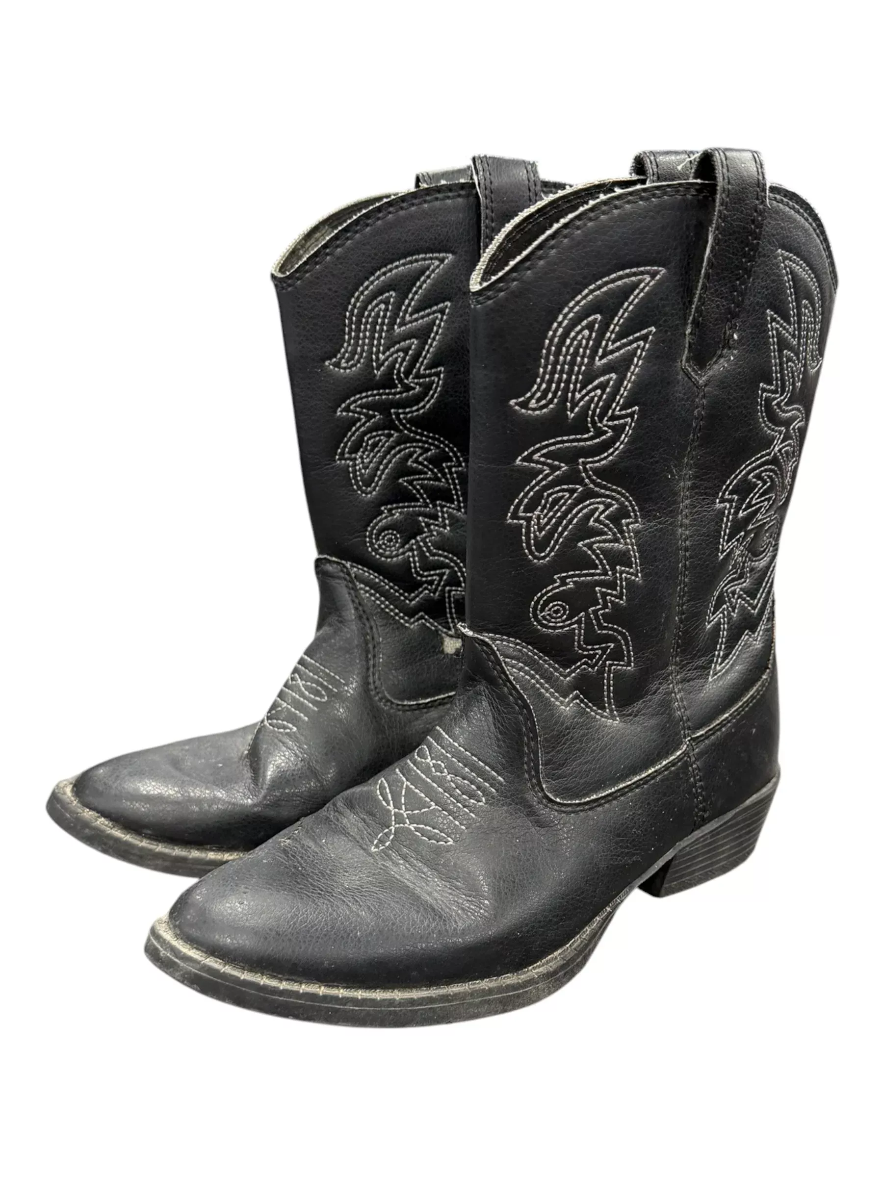 Deerstags Ranch Cowboy Boots - Black/White - 2M - USED