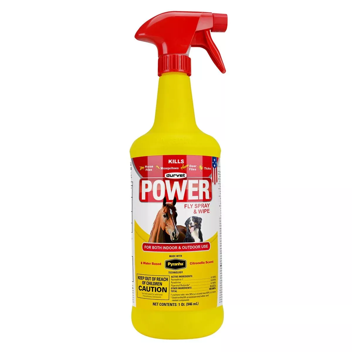 Durvet Power Fly Spray & Wipe for Horses, 32 oz