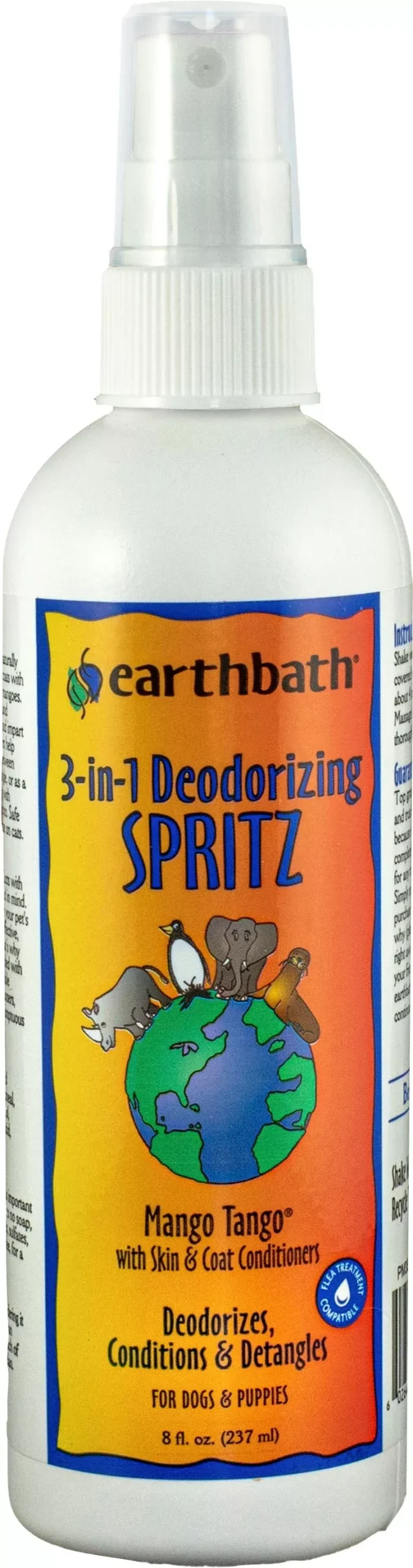 Earthbath 3-in-1 Deodorizing Spritz Pet Conditioner, Mango, 8 oz