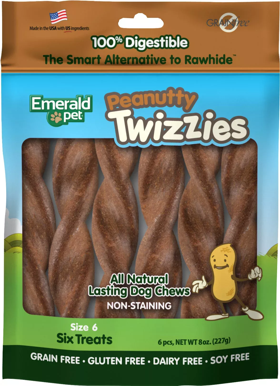 Emerald Pet Twizzies Grain-Free Dog Chews 6 in Peanutty