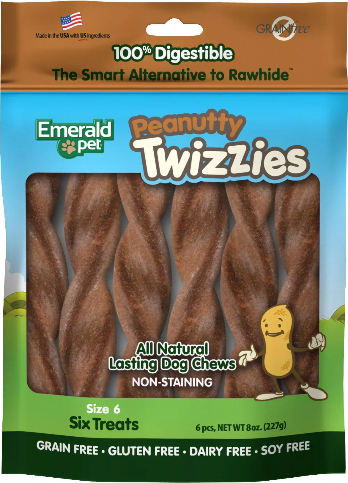 Emerald Pet Twizzies Grain-Free Dog Chews, Peanutty, 9 in
