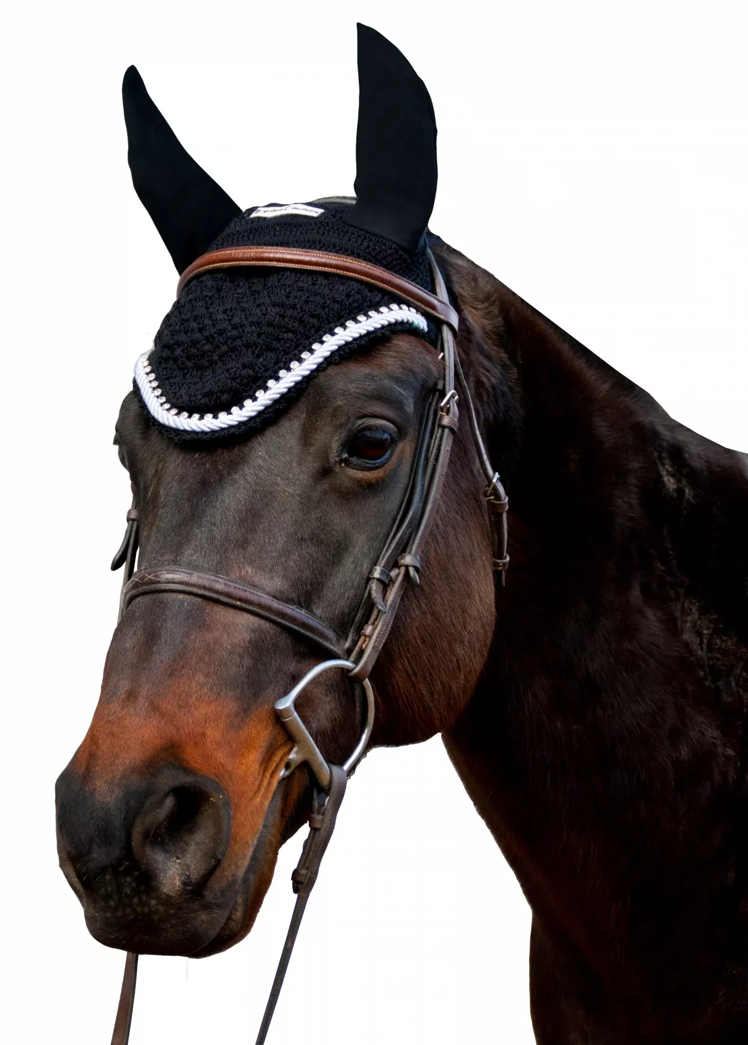 Equine Couture Fly Bonnet- Silver Rope & Crystals