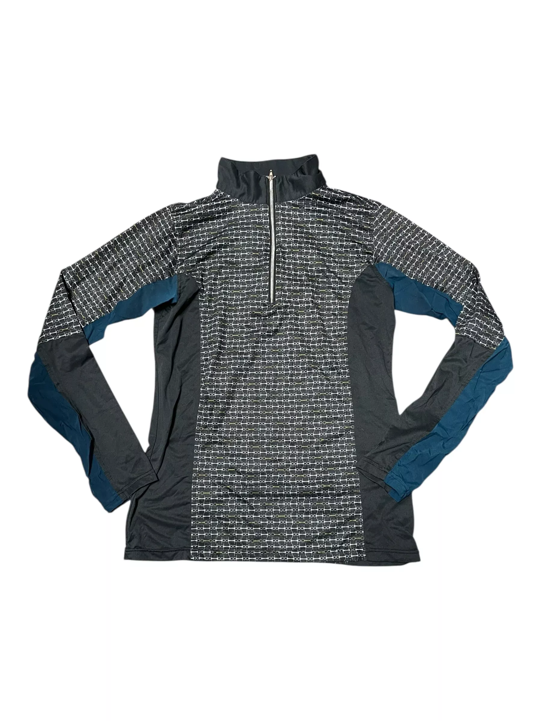 Equine Couture LS Sun Shirt - Gray/Navy/Bits - S - USED