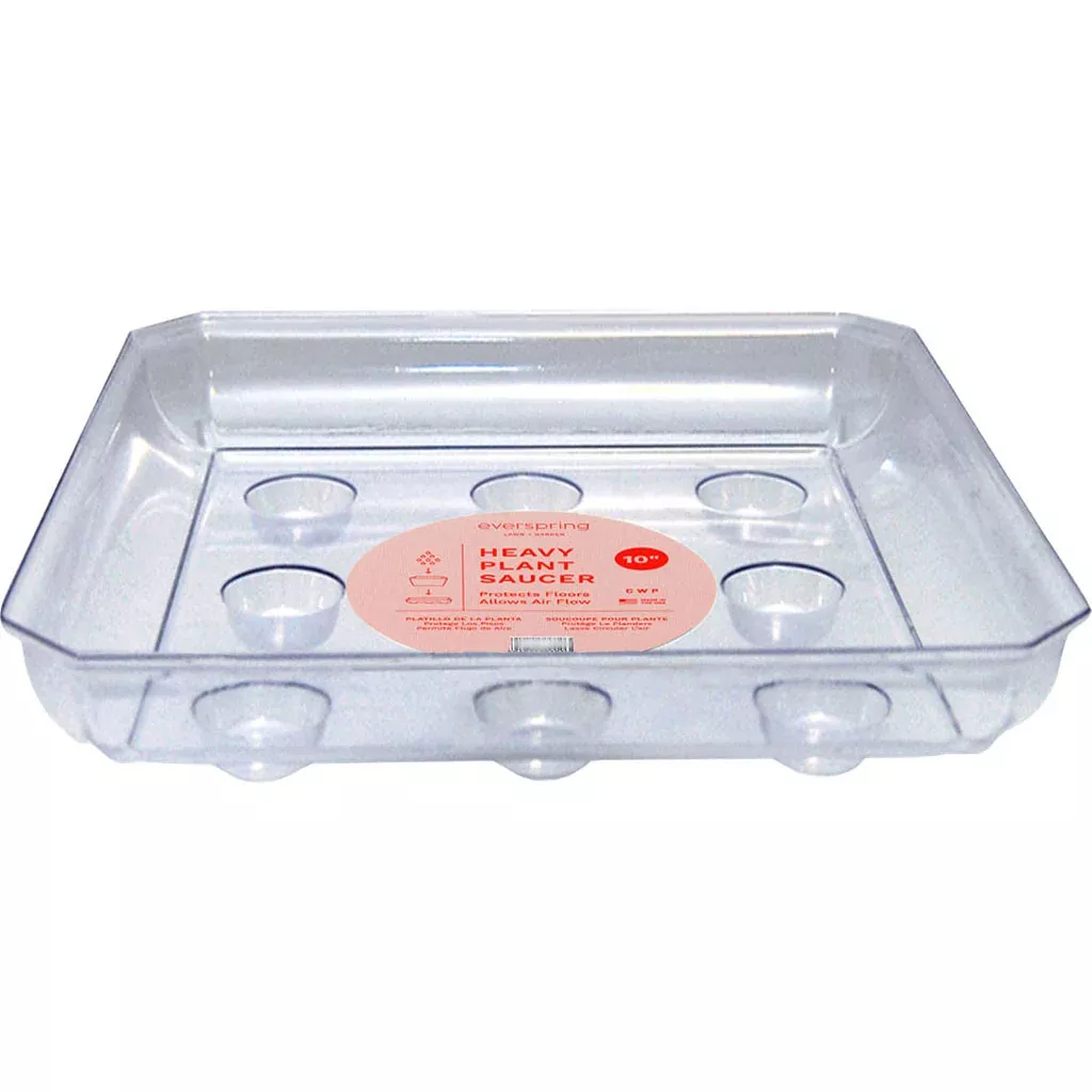 Everspring Designer Heavy Square Plant Saucer, 10 in, Clear
