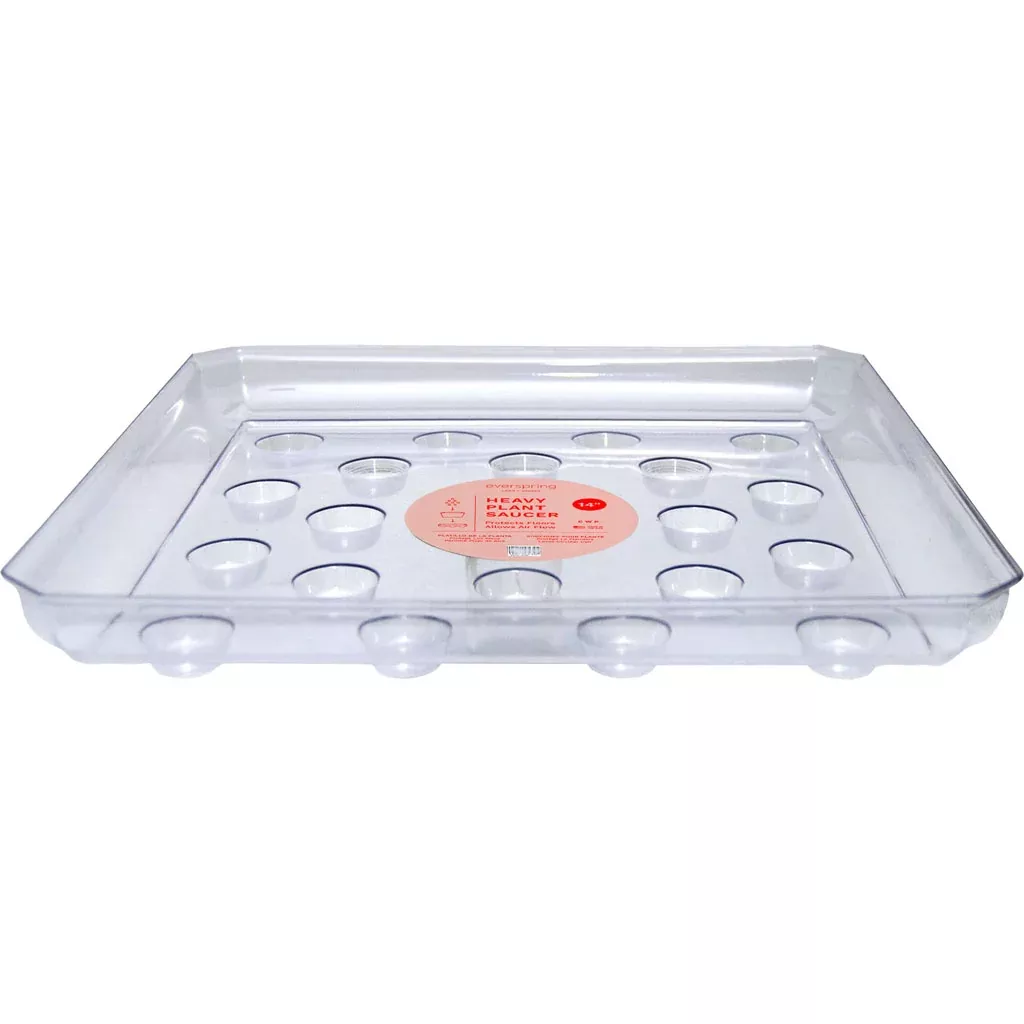 Everspring Designer Heavy Square Plant Saucer, 14 in, Clear