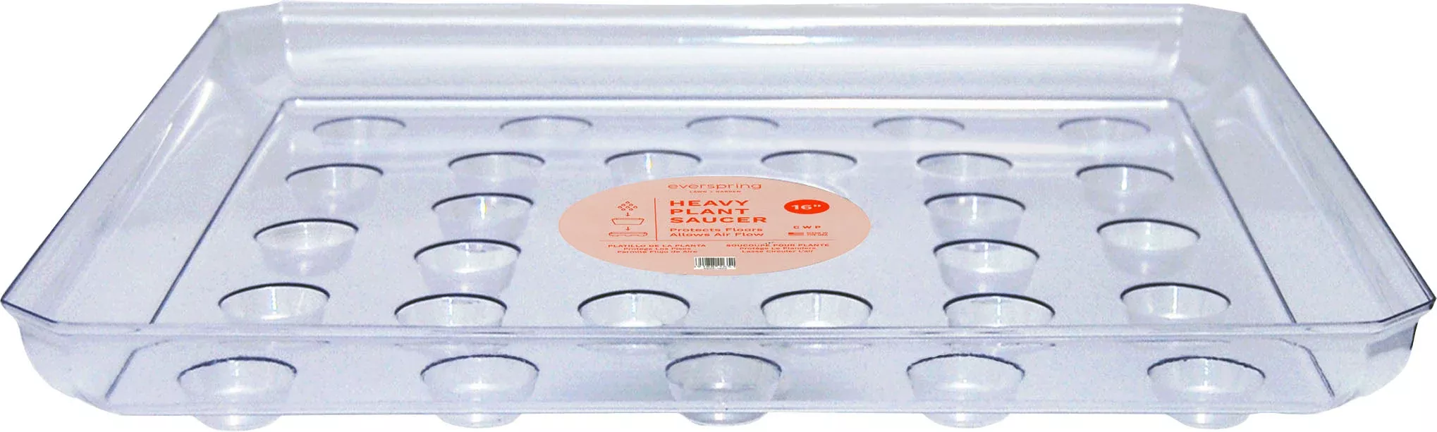 Everspring Designer Heavy Square Plant Saucer Clear 16 in